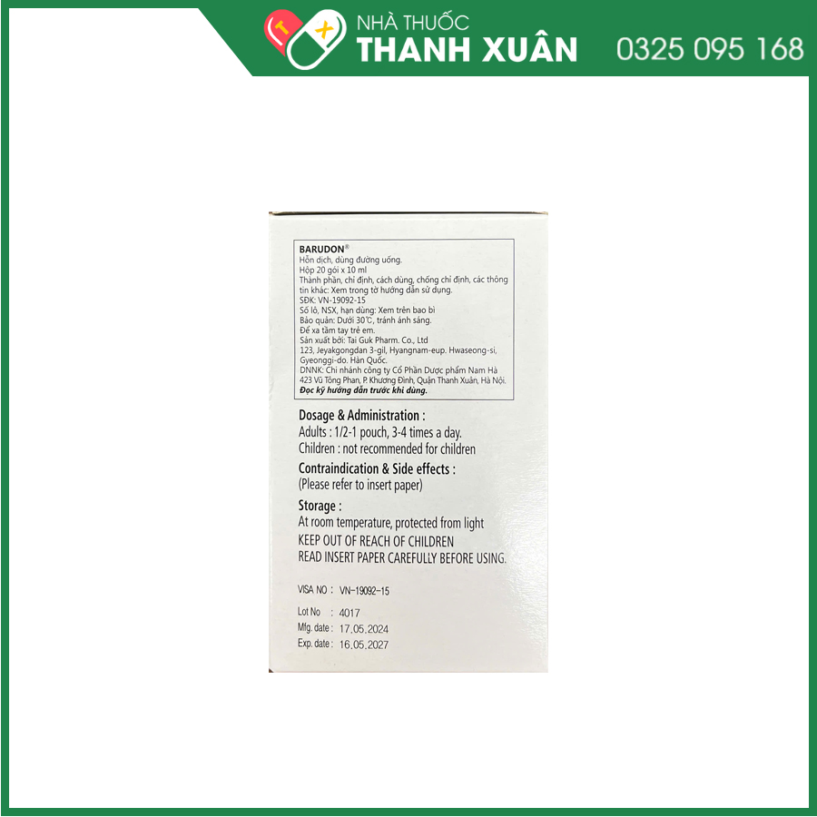 BARUDON Susp có tác dụng giảm đau nhanh trong viêm dạ dày, loét dạ dày - tá tràng, viêm thực quản